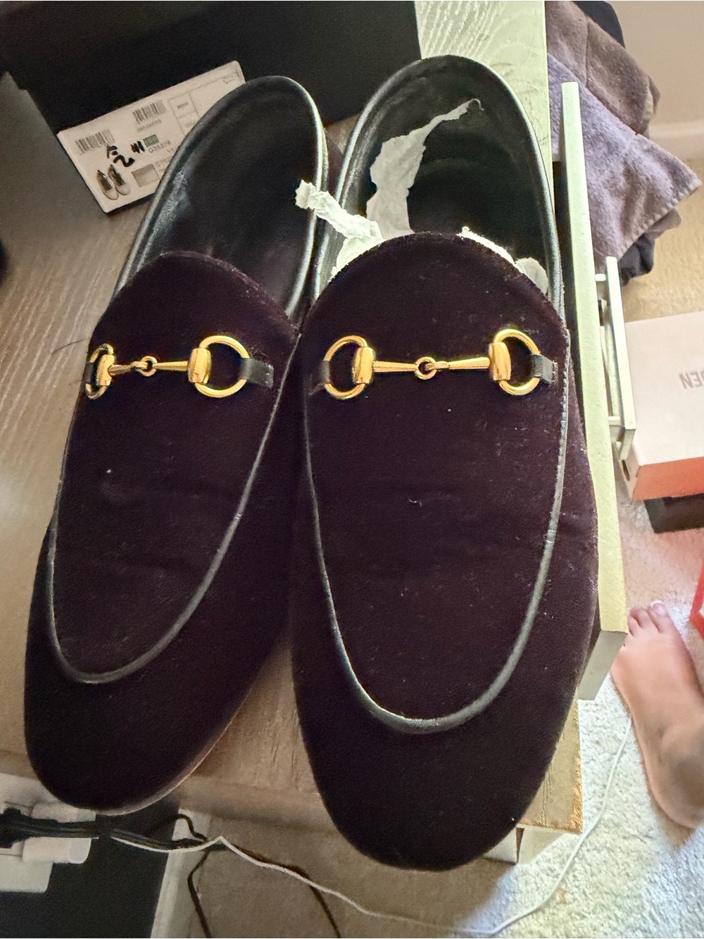 Women’s Velvet Loafers with Gold Bit - Deep Burgundy